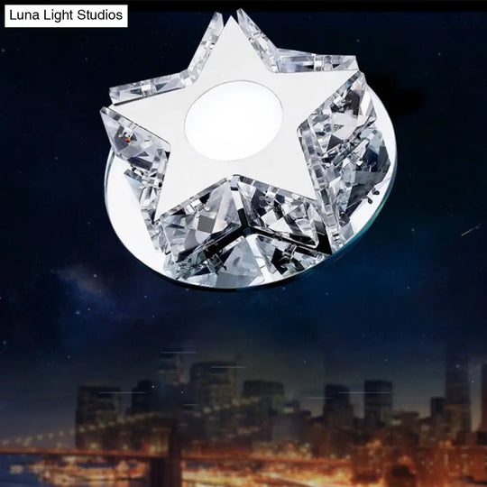 Modern Crystal Led Flush Mount Ceiling Light - Five-Pointed Star Design For Entryway