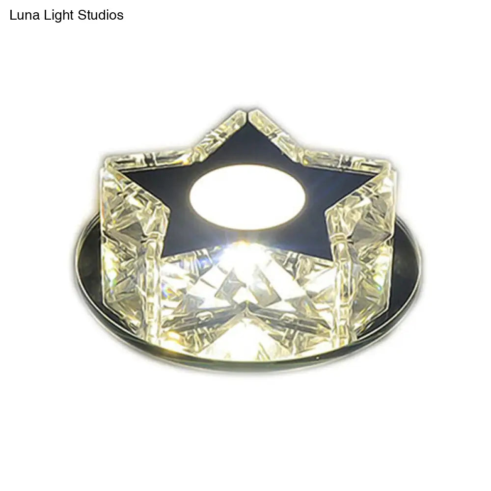 Modern Crystal Led Flush Mount Ceiling Light - Five-Pointed Star Design For Entryway