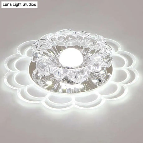 Modern Crystal Led Flush Mount Ceiling Light For Entryway - Clear Blossom Design / 3W White