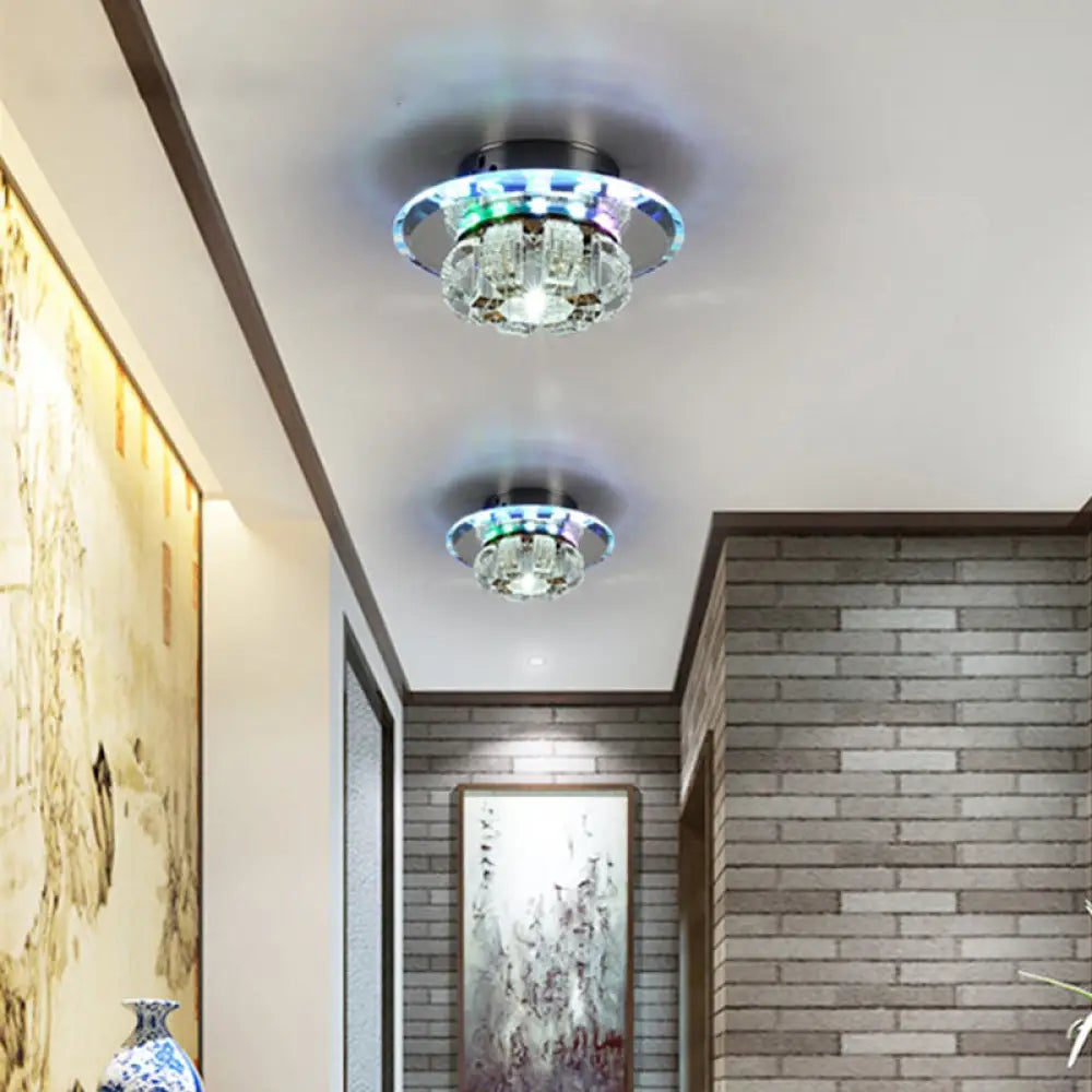 Modern Crystal Led Flush Mount Ceiling Light For Hallway With Flower - Like Design Clear / Multi