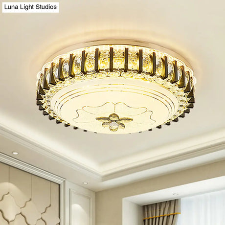 Modern Crystal Led Flushmount Ceiling Light For Dining Room - Black Drum Flush