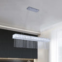 Modern Crystal Led Kitchen Island Pendant Light With Chain Fringe - Oversized Rectangle Design Clear