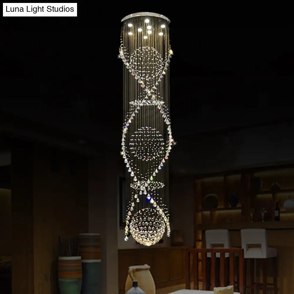 Modern Crystal Led Waterfall Pendant Lamp With 9 Bulbs For Living Room Silver