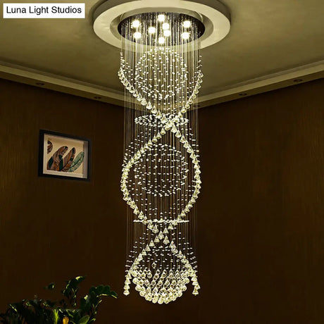 Modern Crystal Led Pendant Light With Twirling Waterfall Design And 9 Bulbs For Living Room