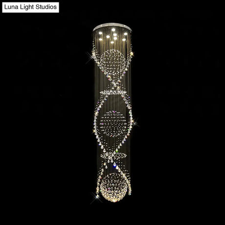 Modern Crystal Led Pendant Light With Twirling Waterfall Design And 9 Bulbs For Living Room