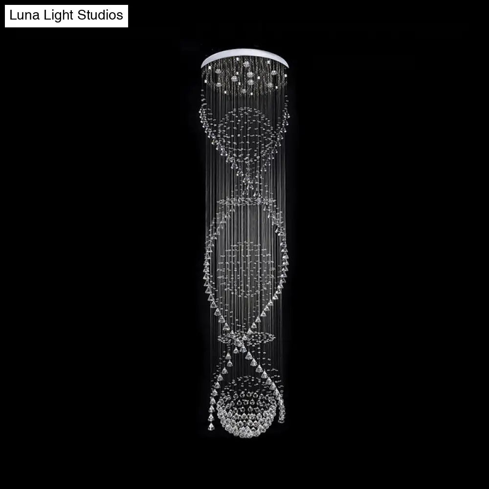 Modern Crystal Led Pendant Light With Twirling Waterfall Design And 9 Bulbs For Living Room
