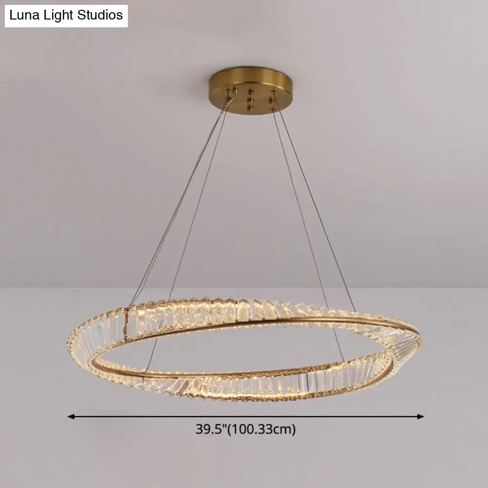 Modern Crystal Led Twisted Ring Chandelier - Stylish Brass Suspension Light For Dining Room