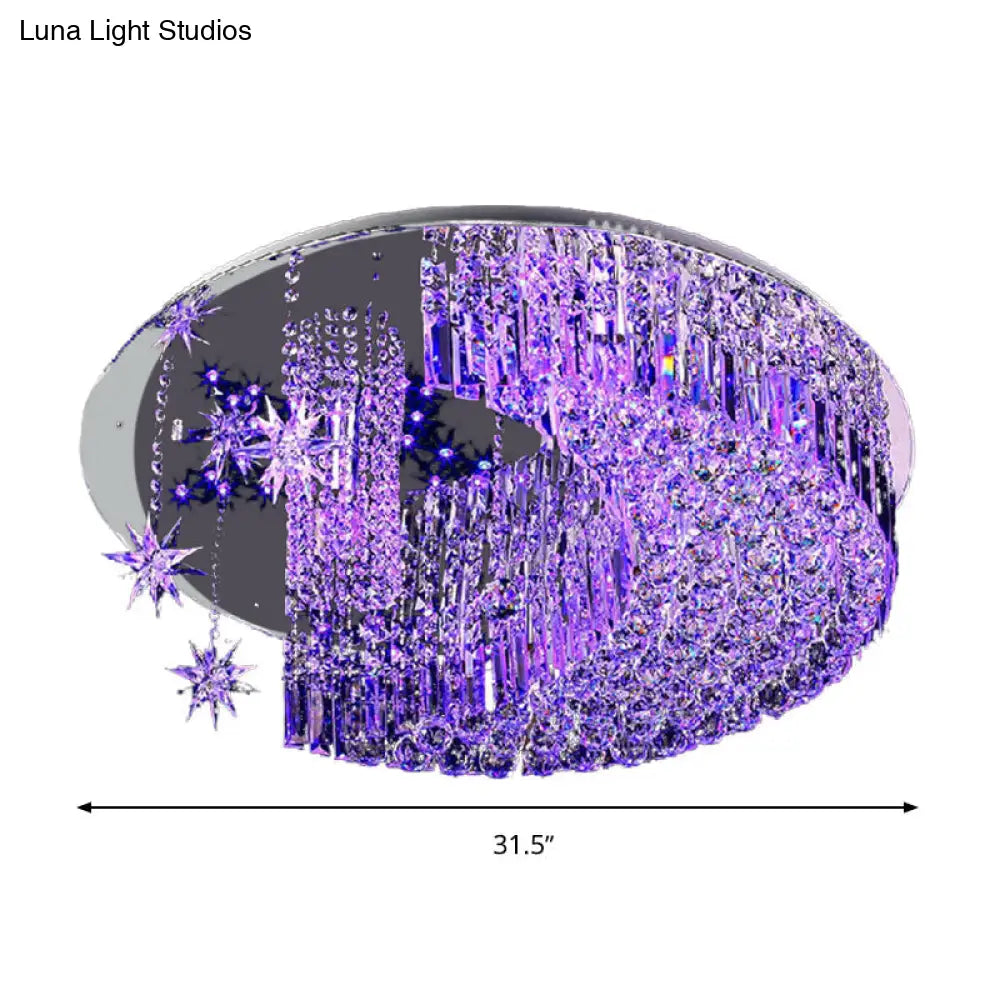 Modern Crystal Moon Flush Light: Stainless-Steel Ceiling Lamp 4/5/11 Bulbs 16/19.5/31.5 Wide