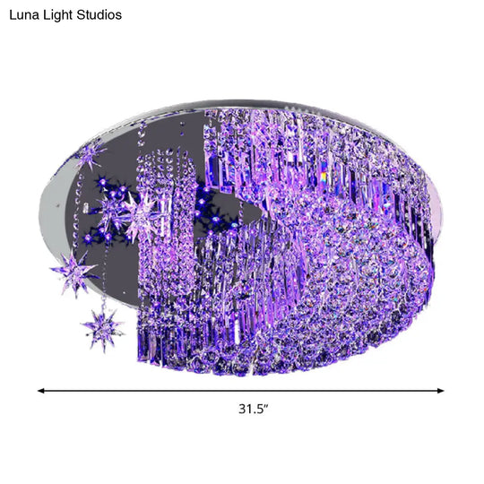Modern Crystal Moon Flush Light: Stainless-Steel Ceiling Lamp 4/5/11 Bulbs 16/19.5/31.5 Wide
