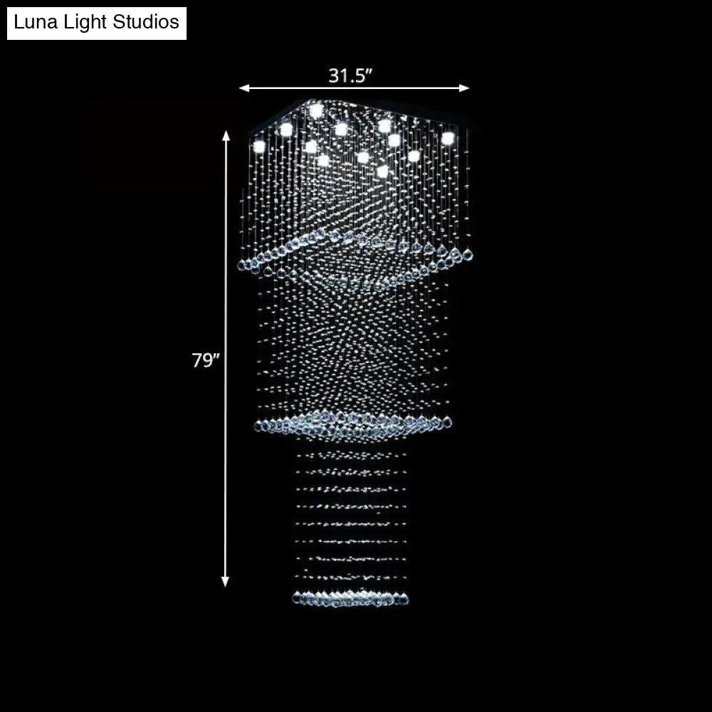 Modern Crystal Square 13-Head Led Pendant Light Fixture - Silver