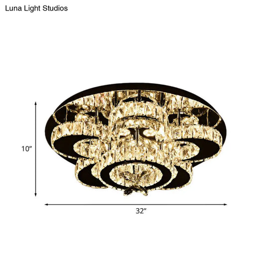 Modern Crystal Nickel Flush Mount Lamp - Flower Led Ceiling Light With Ring Design 24/32 Width