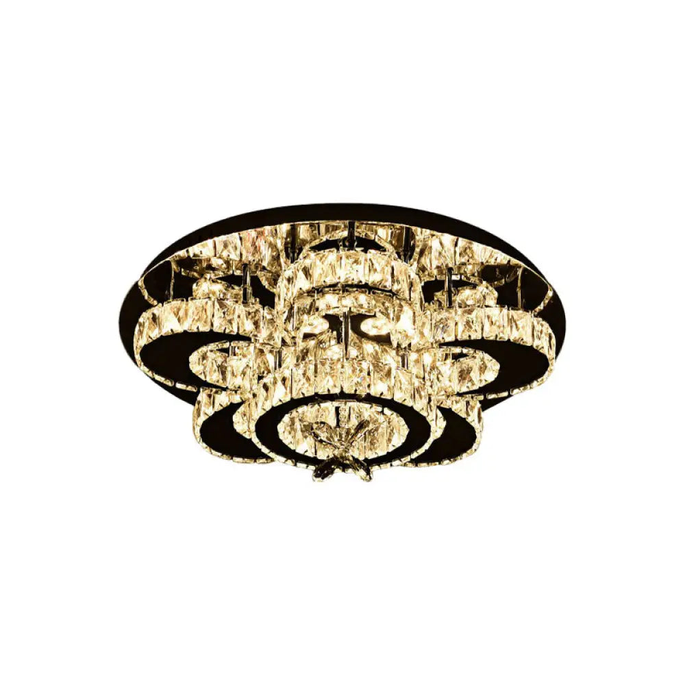 Modern Crystal Nickel Flush Mount Lamp - Flower Led Ceiling Light With Ring Design 24/32 Width