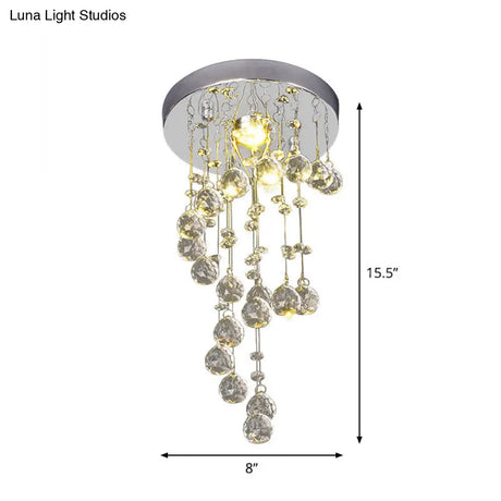 Modern Crystal Orb Flush-Mount Ceiling Light Fixture With Twisted Design - Nickel Finish