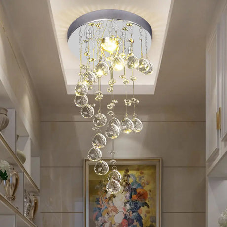 Modern Crystal Orb Flush-Mount Ceiling Light Fixture With Twisted Design - Nickel Finish