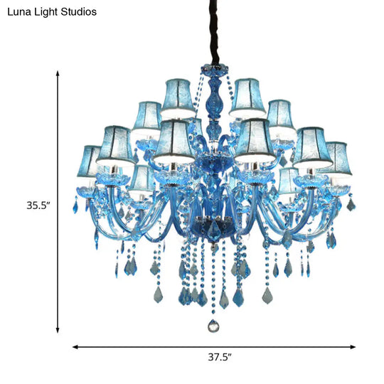 Modern Crystal Pendant Chandelier With Blue Hanging Light - 6/18 Bulbs Candle/Bell Design