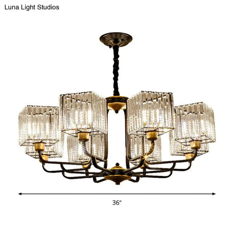 Modern Crystal Pendant Chandelier - Square Design 4/6/8 Bulbs Black 26’/34’/36’ Wide