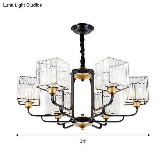 Modern Crystal Pendant Chandelier - Square Design 4/6/8 Bulbs Black 26’/34’/36’ Wide