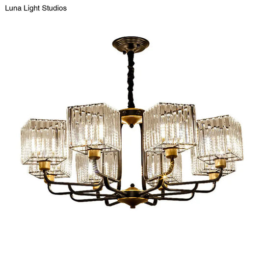 Modern Crystal Chandelier - Square Pendant With 4/6/8 Bulbs Black Hanging Light Fixture