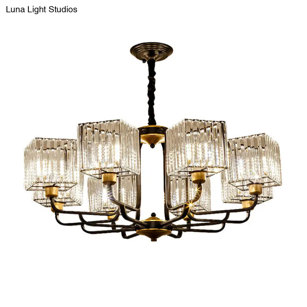 Modern Crystal Pendant Chandelier - Square Design 4/6/8 Bulbs Black 26’/34’/36’ Wide