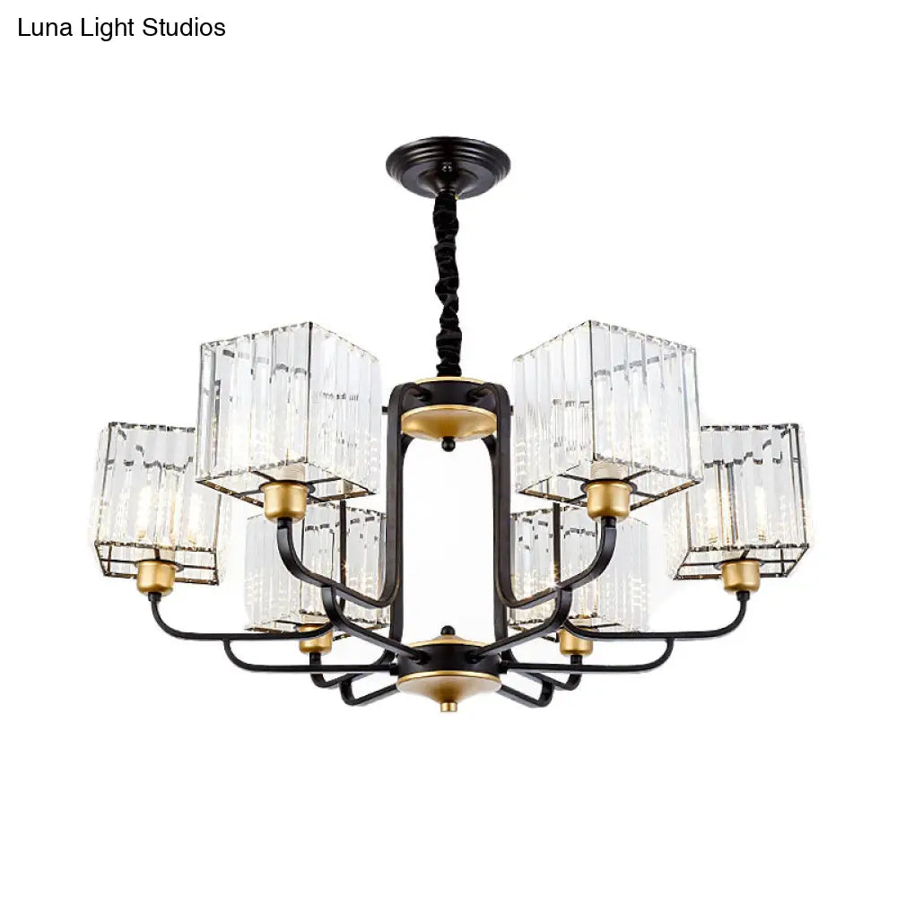 Modern Crystal Pendant Chandelier - Square Design 4/6/8 Bulbs Black 26’/34’/36’ Wide