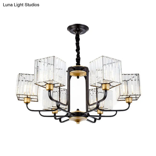 Modern Crystal Pendant Chandelier - Square Design 4/6/8 Bulbs Black 26’/34’/36’ Wide