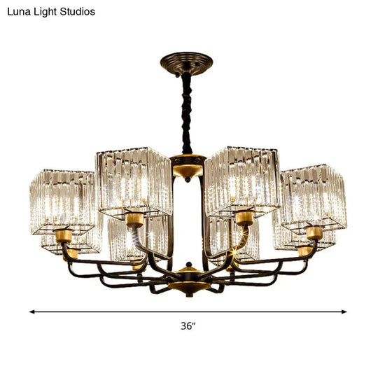 Modern Crystal Pendant Chandelier - Square Design 4/6/8 Bulbs Black 26’/34’/36’ Wide