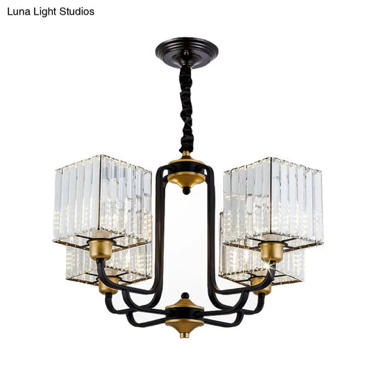 Modern Crystal Pendant Chandelier - Square Design 4/6/8 Bulbs Black 26’/34’/36’ Wide