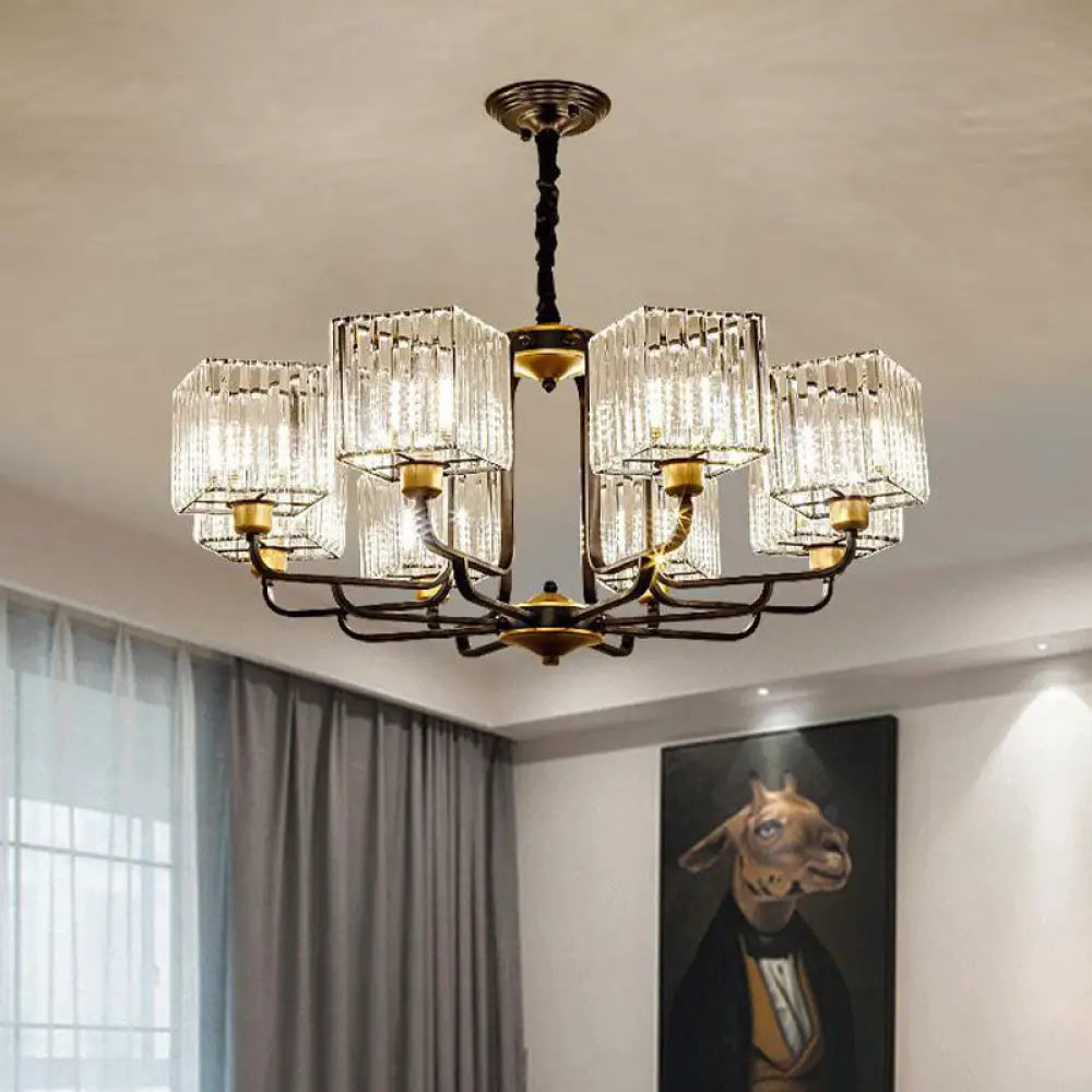 Modern Crystal Pendant Chandelier - Square Design 4/6/8 Bulbs Black 26’/34’/36’ Wide / 36’
