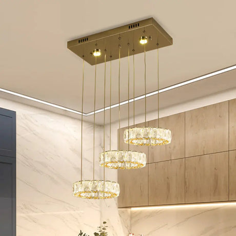 Modern Crystal Pendant Light With Led Kit – Stainless Steel Swag Lamp Stainless-Steel