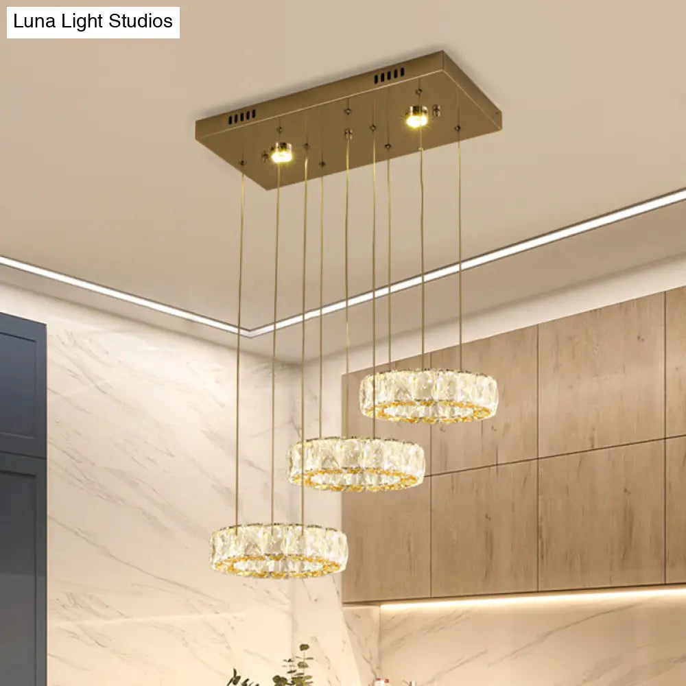Modern Crystal Led Pendant Light Kit With 3 Rings - Stainless Steel Stainless-Steel