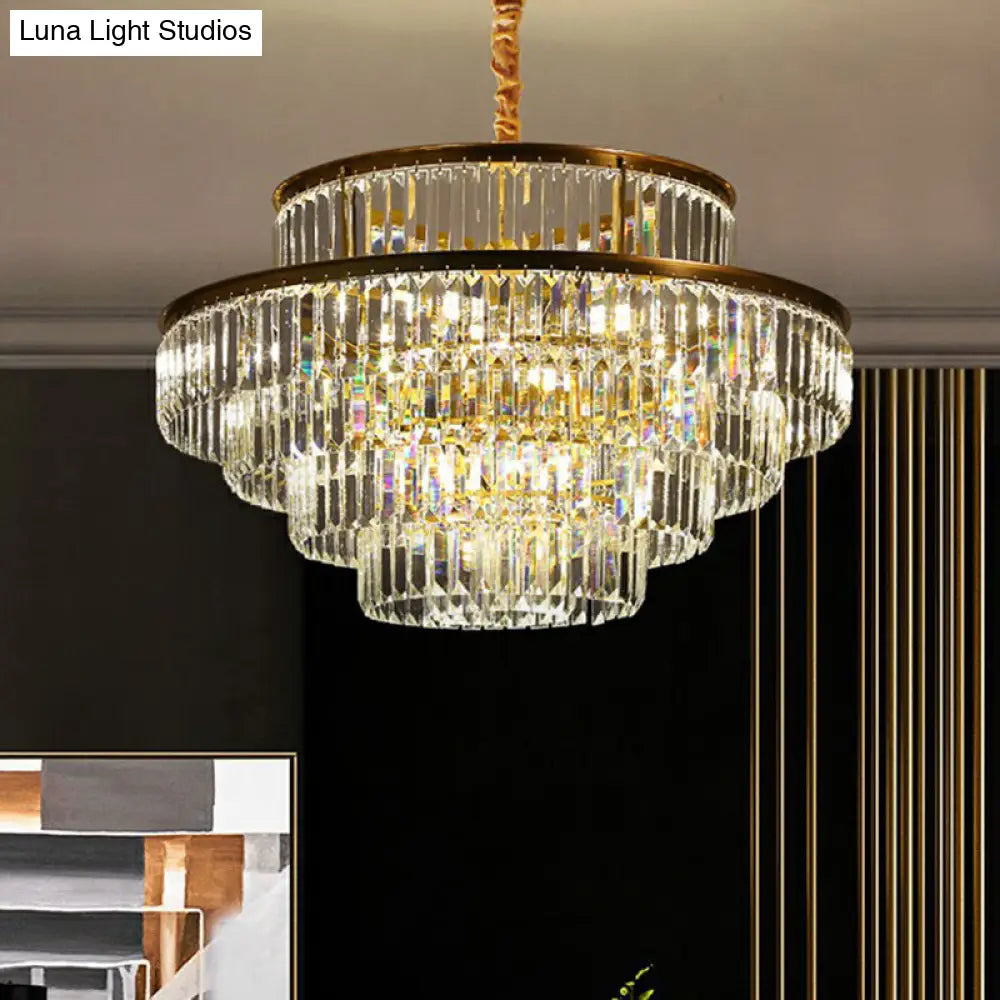 Modern Crystal Chandelier Pendant Light For Living Room With Circular Suspension