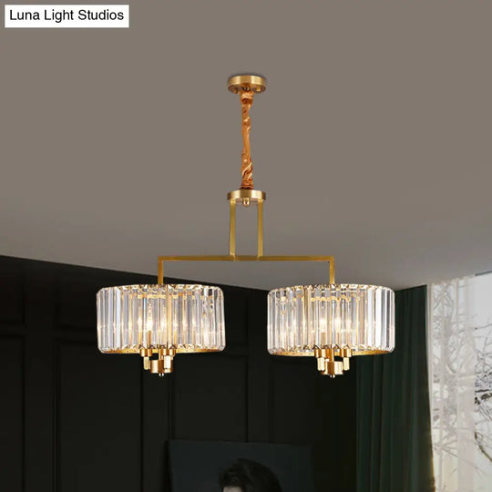 Contemporary Crystal Prisms Drum Pendant Light - 6 Bulbs Clear Great Room Chandelier Lamp