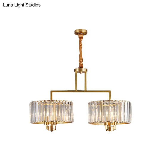 Modern Crystal Prism Pendant Light With 6 Bulbs - Clear Drum Chandelier For Great Room