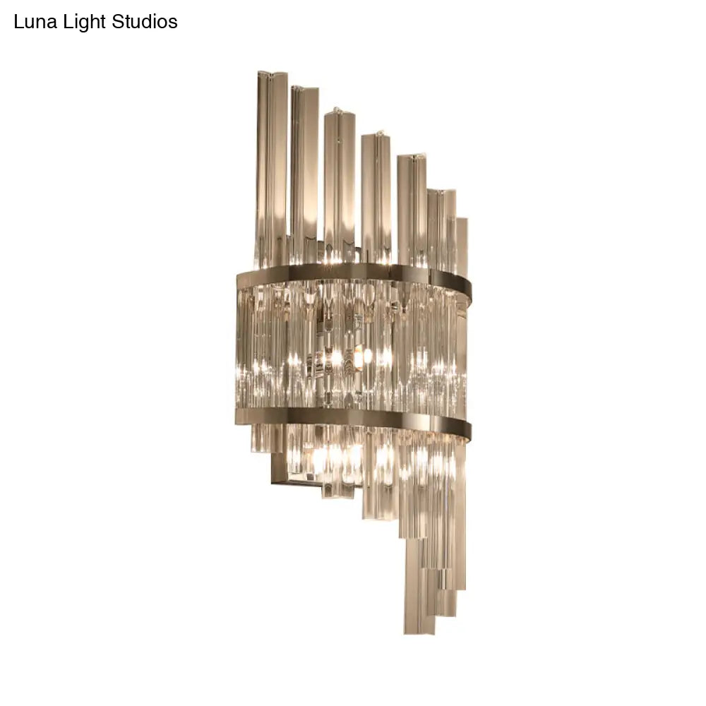 Modern Crystal Prism Sconce Lighting - 3 Lights Chrome/Gold Finish Living Room Wall Mounted Lamp