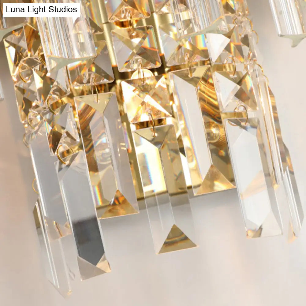 Modern Crystal Prism Sconce Lighting - 3 Lights Chrome/Gold Finish Living Room Wall Mounted Lamp