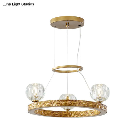 Modern Crystal Prisms 3-Head Gold Chandelier - Globe Parlor Suspended Lighting Fixture With Elegant