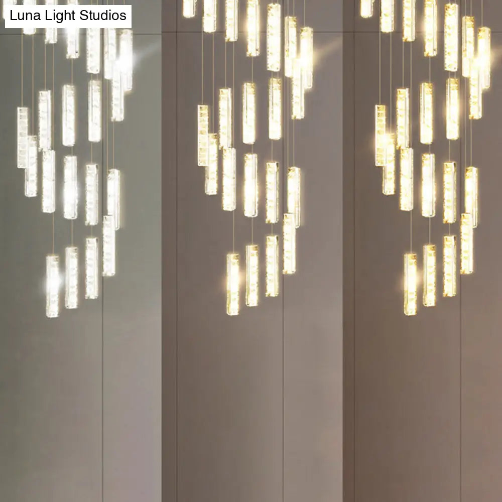 Modern Crystal Drop Pendant Light For Stairway - Multiple Rectangles