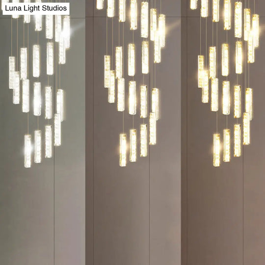 Modern Crystal Drop Pendant Light For Stairway - Multiple Rectangles