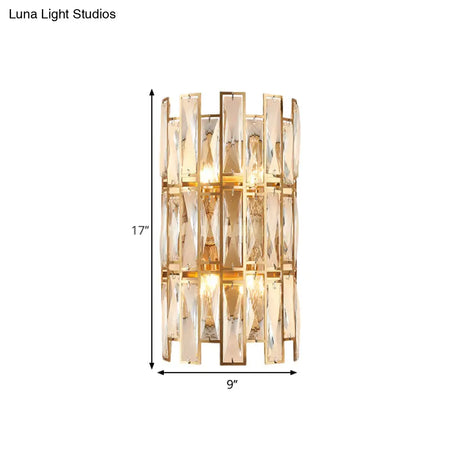 Modern Crystal Rectangle Wall Sconce - Gold 11/17 Wide Cylinder Surface 2/4 Lights Mounted Lighting