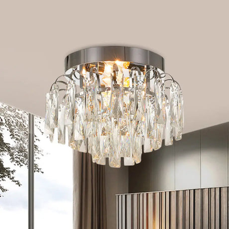 Modern Crystal Rectangles Flushmount Ceiling Light In Nickel/Gold Nickel
