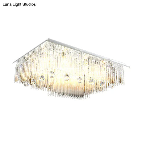 Modern Crystal Rod Rectangle Ceiling Light With 16 Heads – Ideal For Bedroom Flush Mount