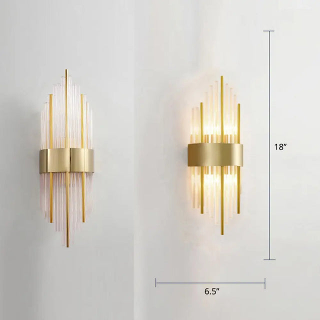 Modern Crystal Rod Wall Mounted Flute Sconce Lamp Gold / 7