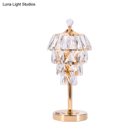 Modern Crystal Rose Gold Table Lamp: 4-Tier Tapered Design Nightstand Light
