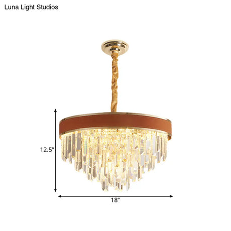 Modern Crystal Round Chandelier - Brown Finish 8 Heads Living Room Suspension Pendant Light