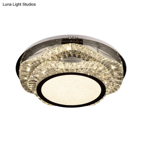 Modern Crystal Scalloped Flush Mount Led Ceiling Light In Chrome Finish
