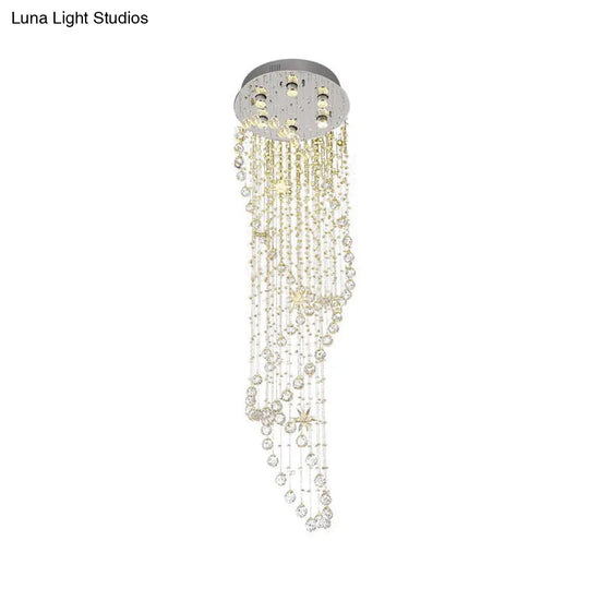 Modern Crystal Silver Led Pendant Waterfall Light With 6 Heads