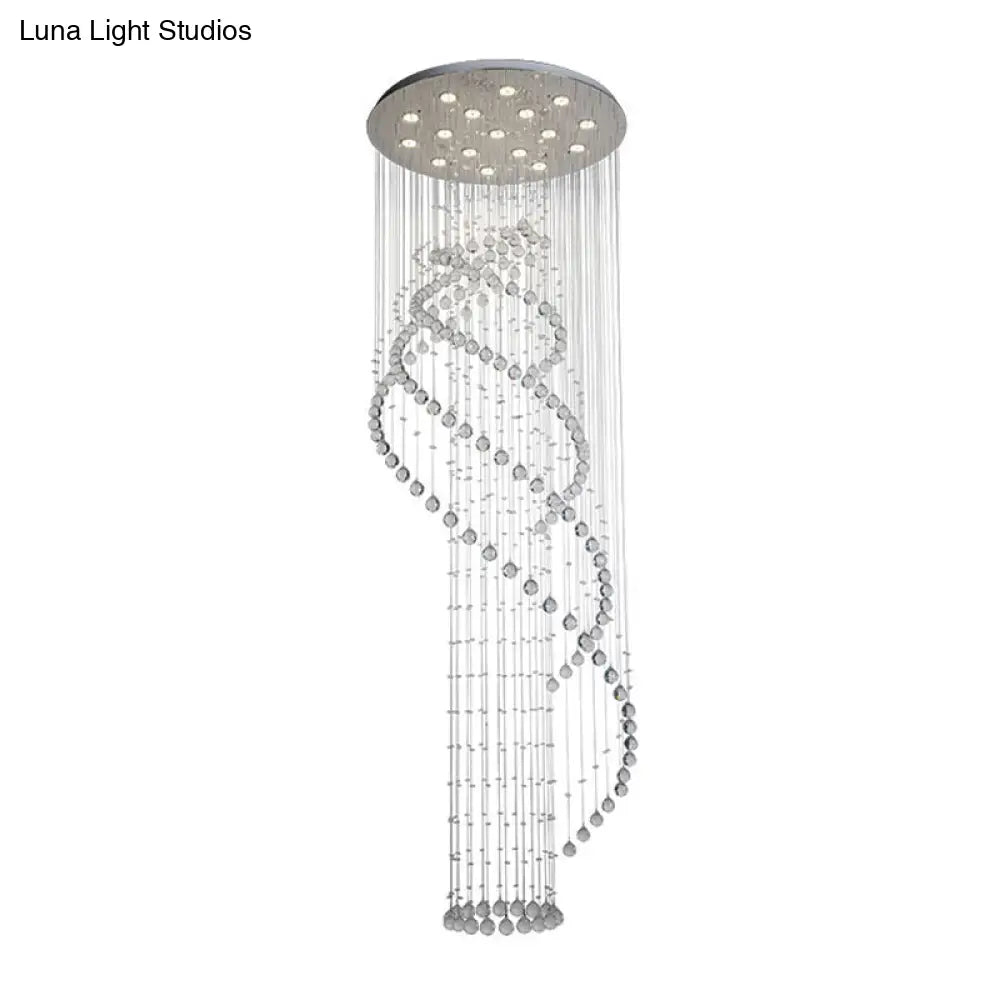 Modern Crystal Spiral Lobby Pendant Light With Led And Chrome Finish