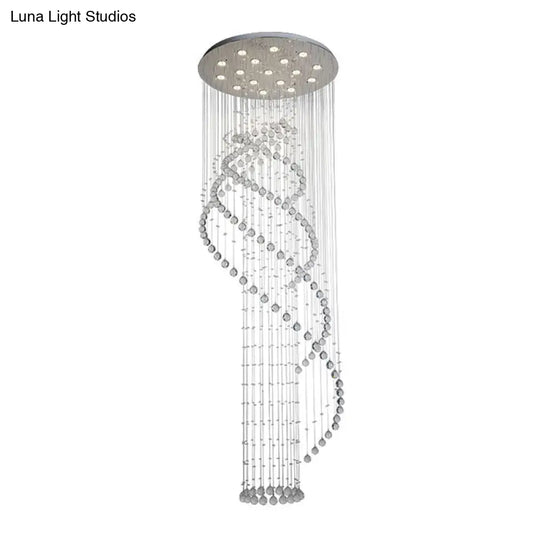 Modern Crystal Spiral Lobby Pendant Light With Led And Chrome Finish