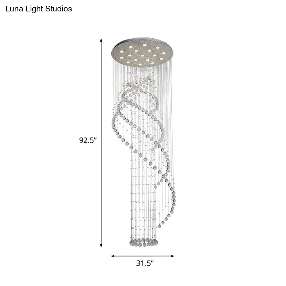 Modern Crystal Spiral Lobby Pendant Light With Led And Chrome Finish