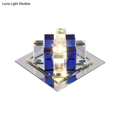 Modern Crystal Square Led Flushmount Light For Corridors